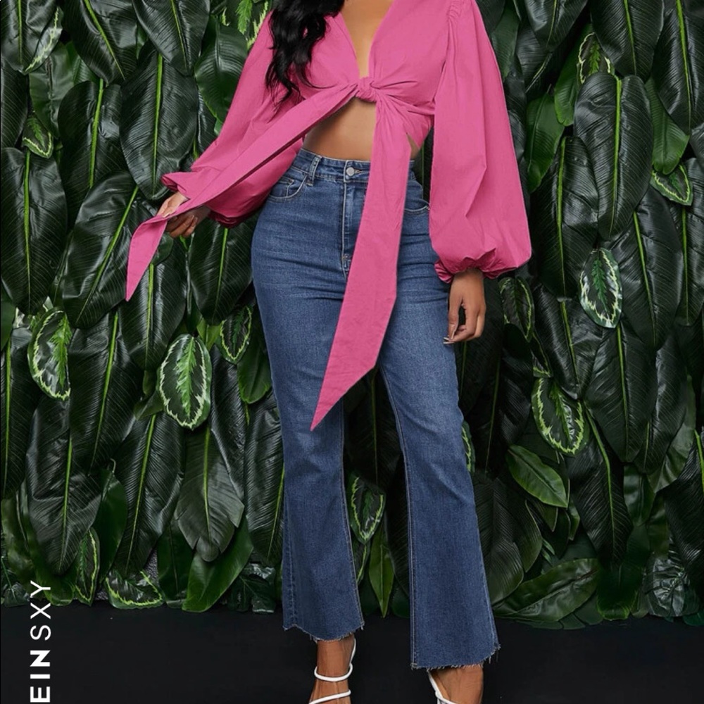 Tie Front Bishop Sleeve Top